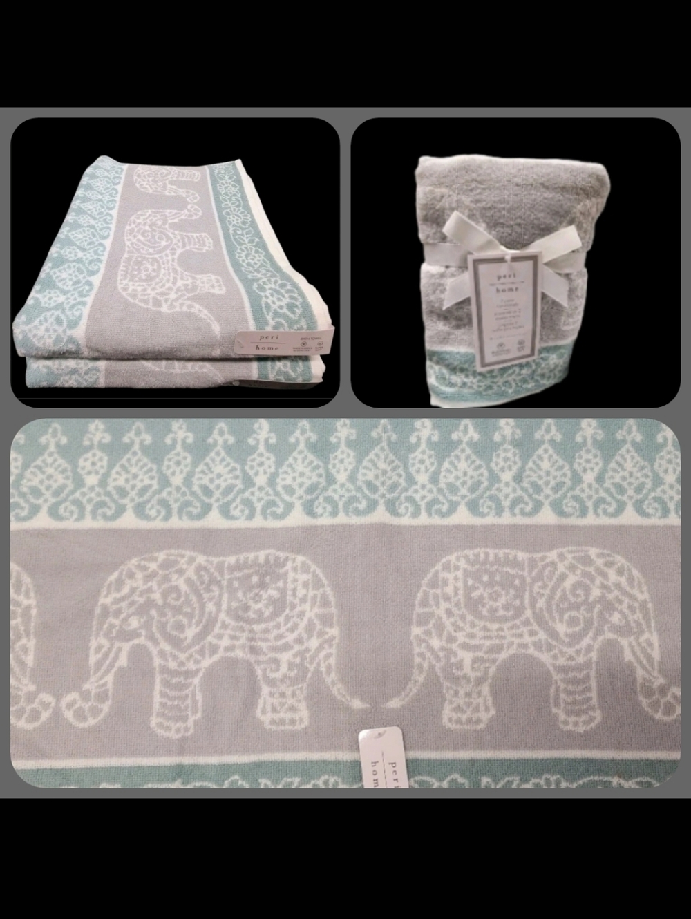 4pc Peri Home Lucky Elephant Bath & Hand Towel Set 100% Cotton New